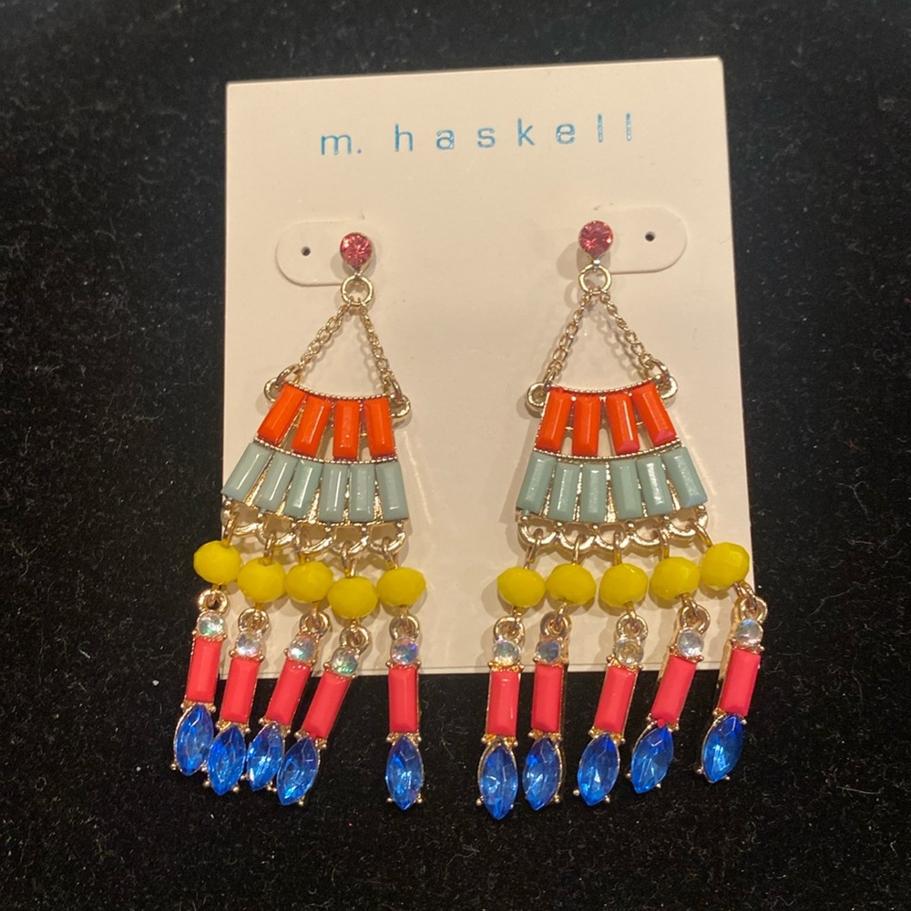 NIP M. Haskell Bohemian Colorful Beaded Multi-Tier Pierced Earrings